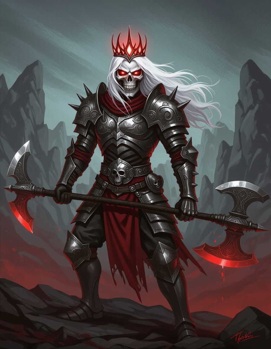 Skeletal Warrior in Ornate Armor with Glowing Crown