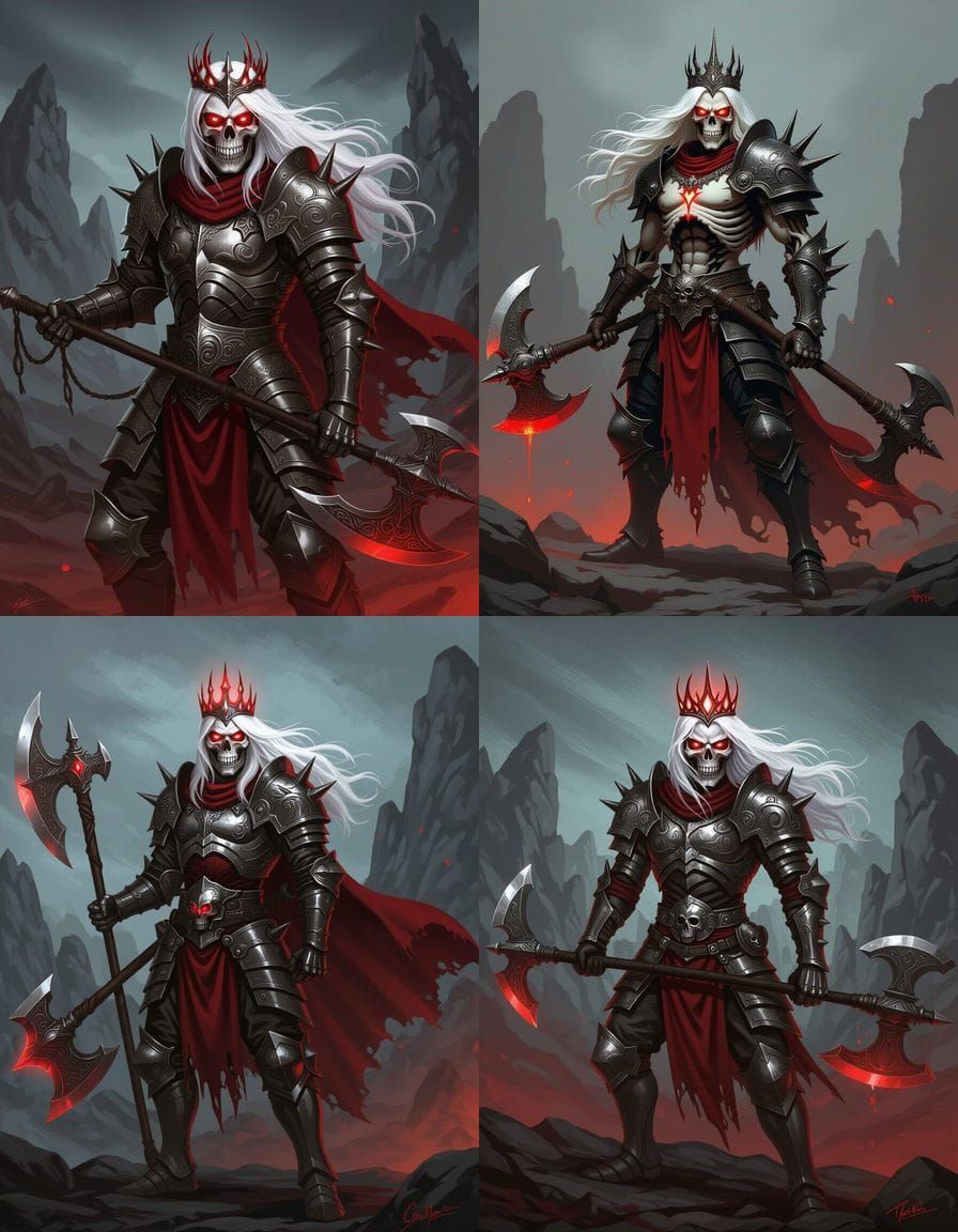 Skeletal Warrior with Crown and Axe in Dark Fantasy Style