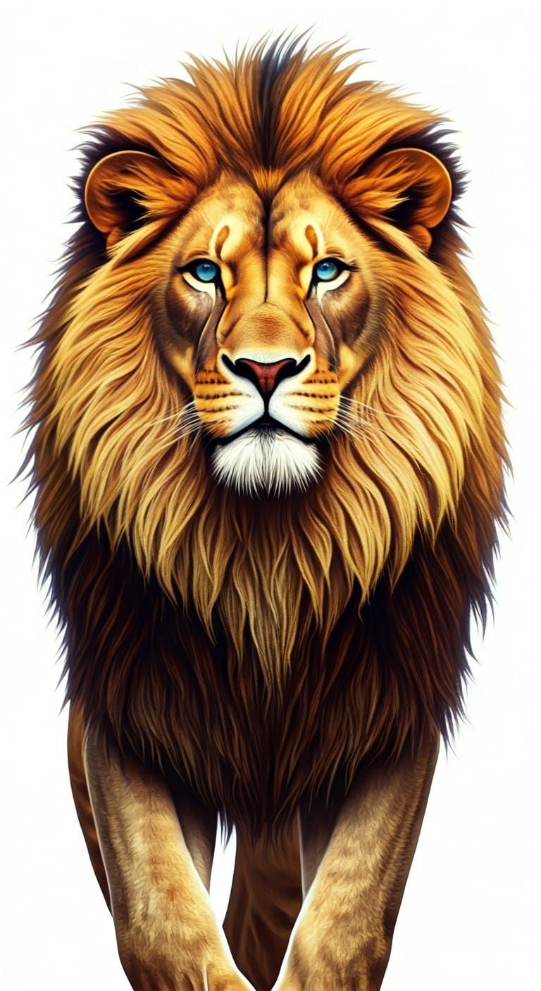 Majestic Lion with Neon Blue Mane in Dreamlike Style