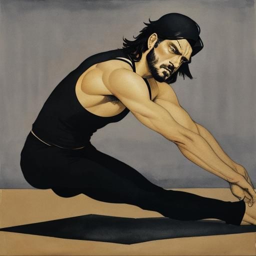 Che Guevara in Yoga Triangle, Ink and Watercolor