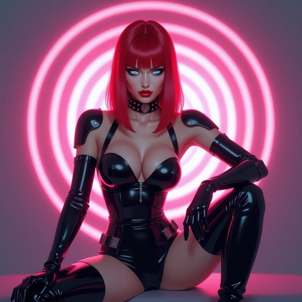 Robot in Cyberpunk Style with Spiral Background