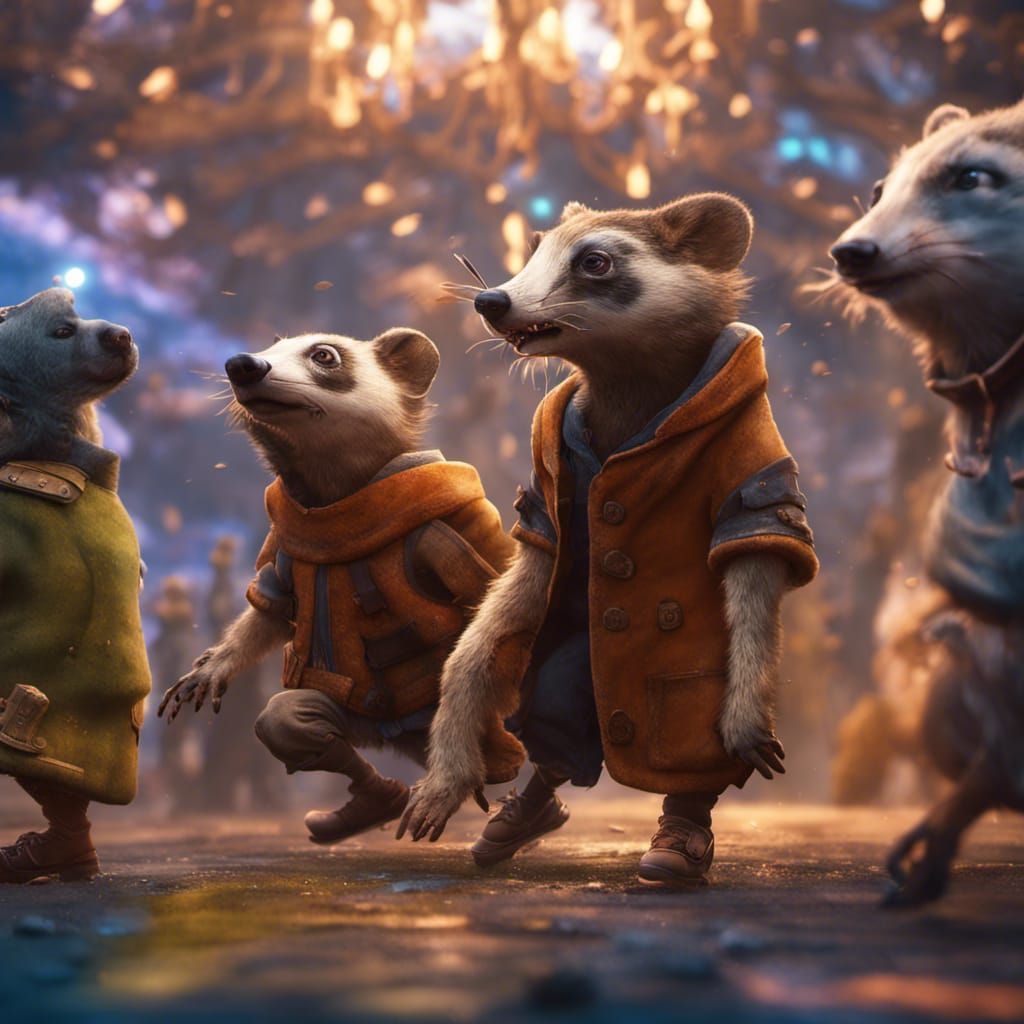 People Skating with Badgers, Detailed Digital Art