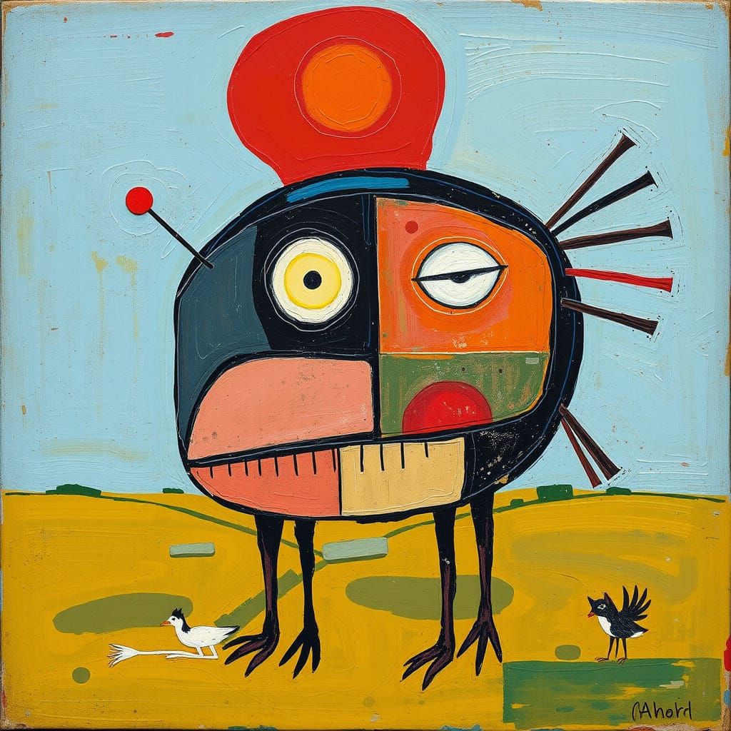 Naive Surrealist Masterpiece in Bold, Clashing Colors