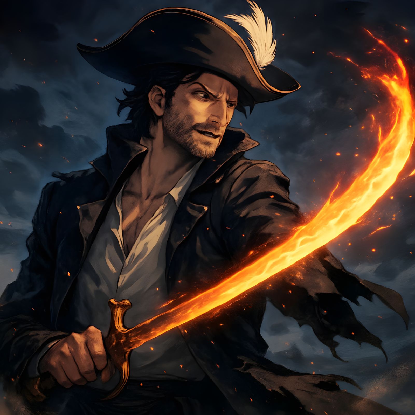 Anime Pirate with Flaming Scimitar in 4K