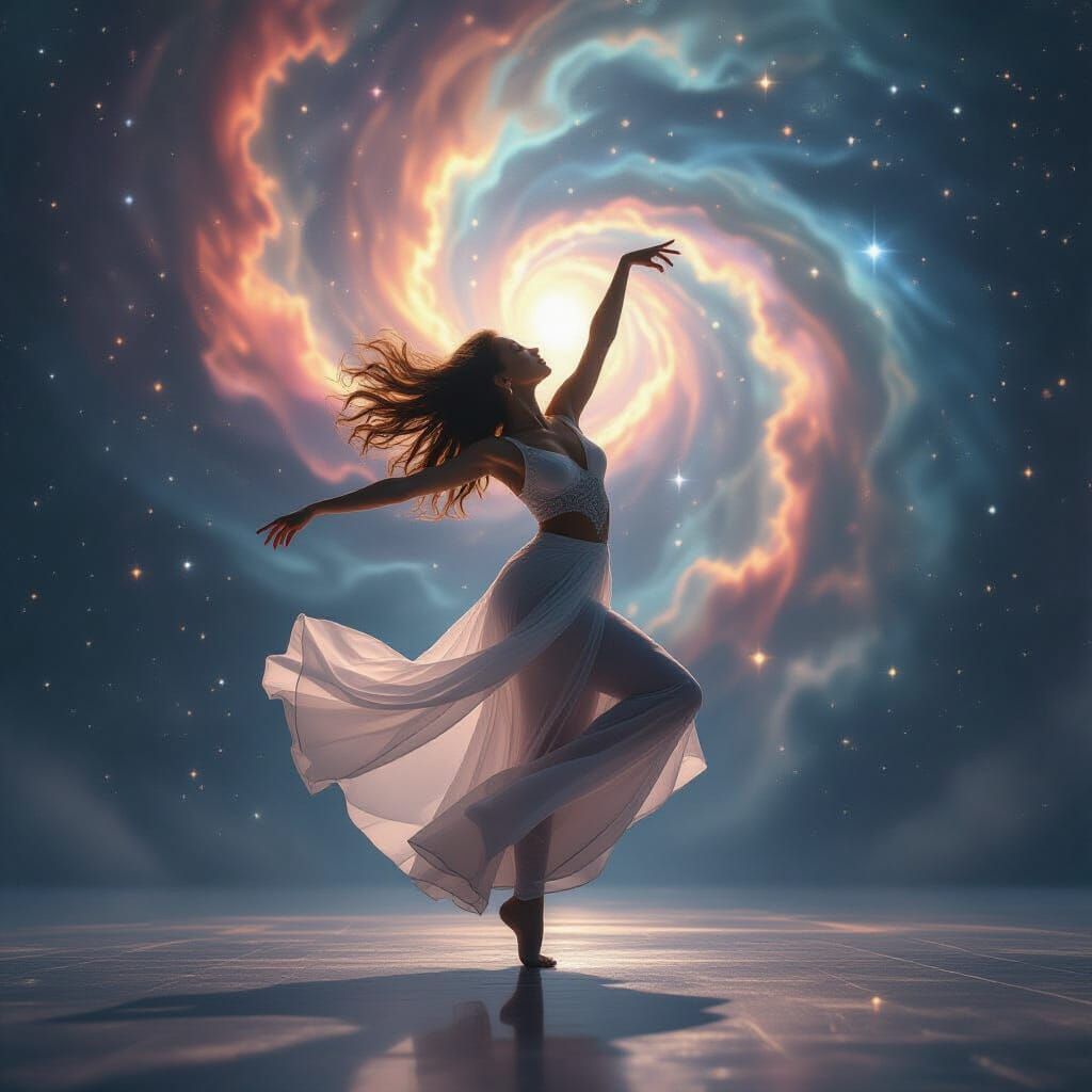 Ethereal Dancer in Cosmic Ballet: A Psychedelic Vision