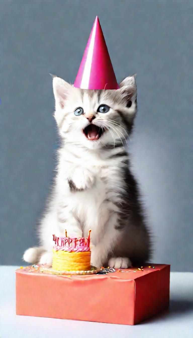 Smiling Kitten Celebrates Birthday with Cake