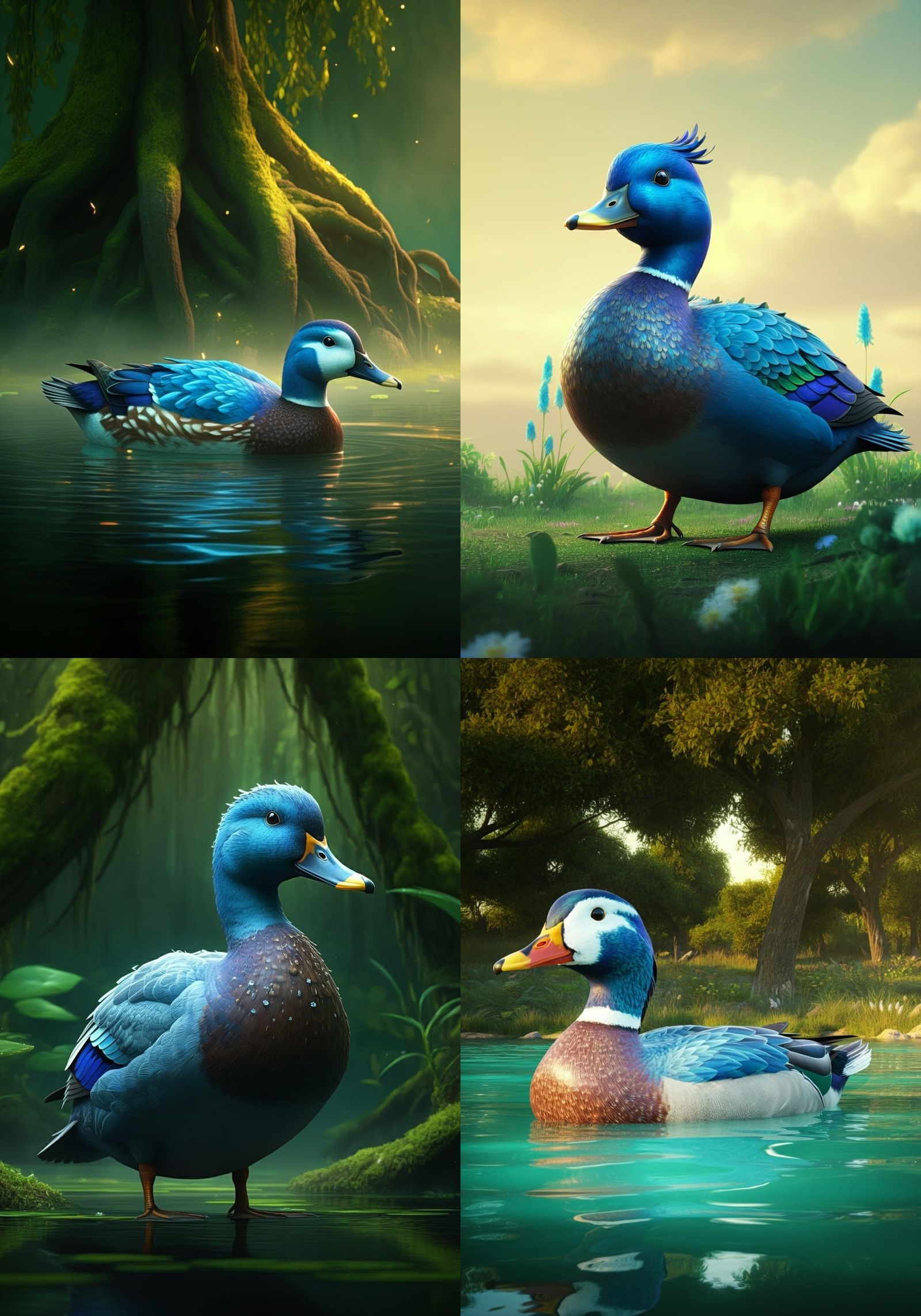 Blue Duck in Natural Habitat: 3D Anime Art