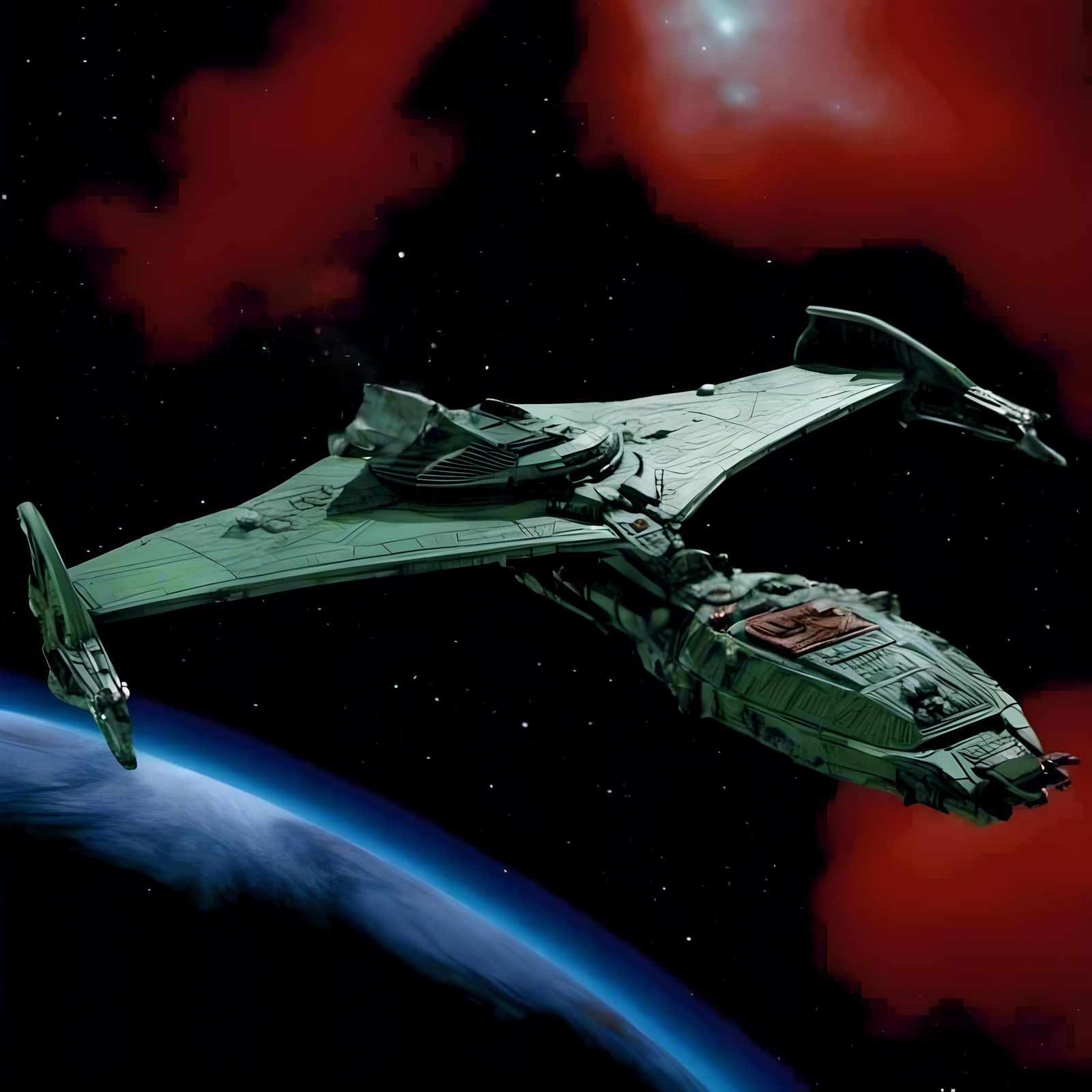 Klingon Bird of Prey Starship in Nebula