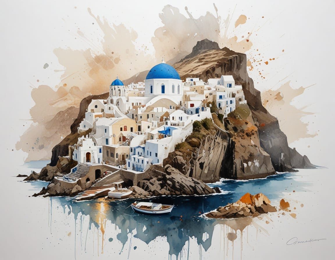 Santorini Cliffs Over Moonlit Aegean Bay