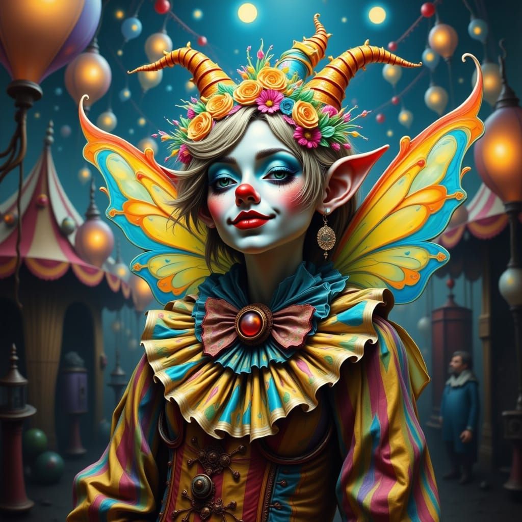 Fairy Clown Posing Under Circus Lights