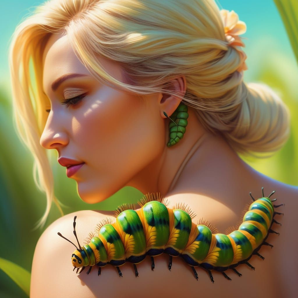 Caterpillar on Shoulder: Vibrant Macro Concept Art