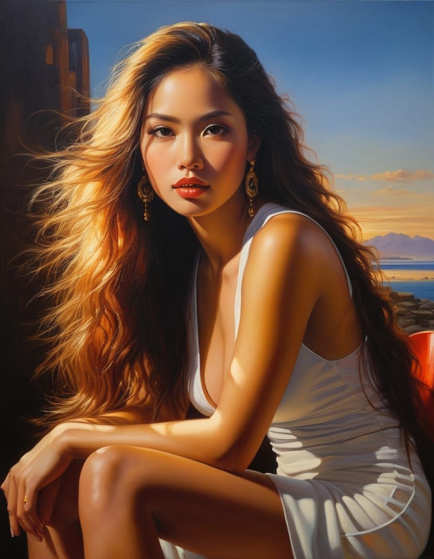 Golden Hour Goddess in Vibrant Oil Painting