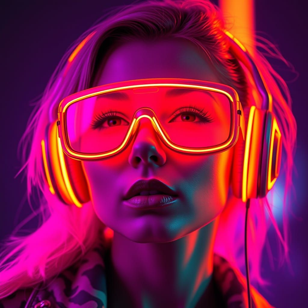 Retro-Futuristic Woman in Neon Dreams