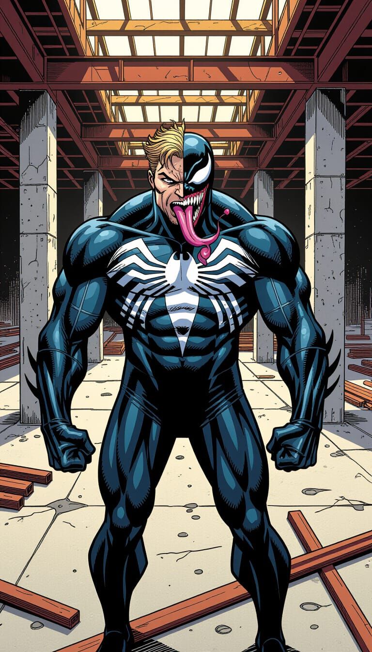 Half-Human, Half-Venom Figure in Comic Book Style