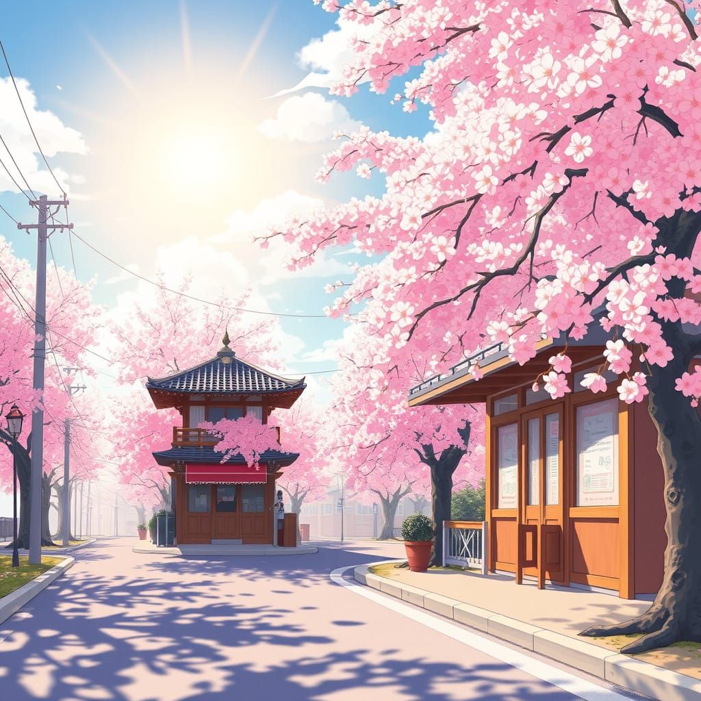 Cherry Blossom Paradise in Vibrant Anime Style