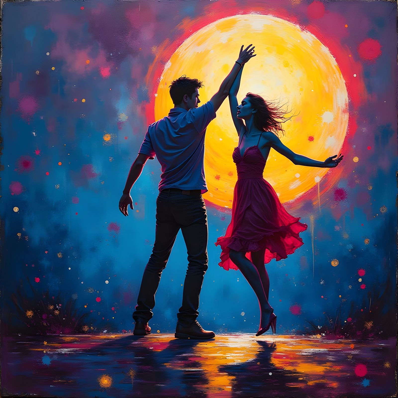 Colorful Graffiti Art Dancing in Moonlight