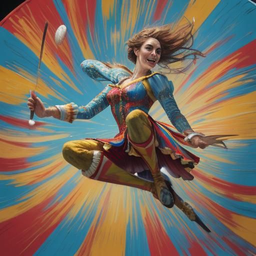 Vibrant Circus Juggler in Colorful Big Top Tent