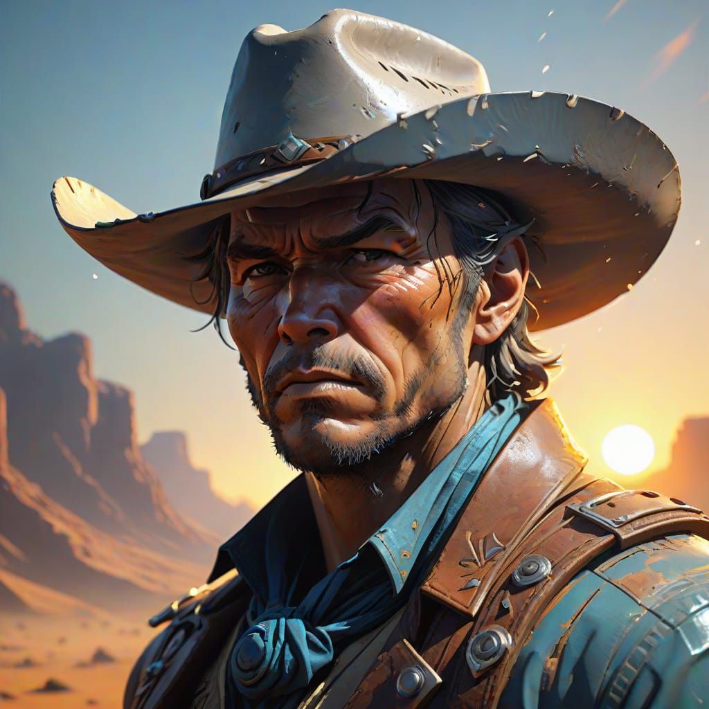 Haunting Sunset Portrait of a Lonesome Cowboy