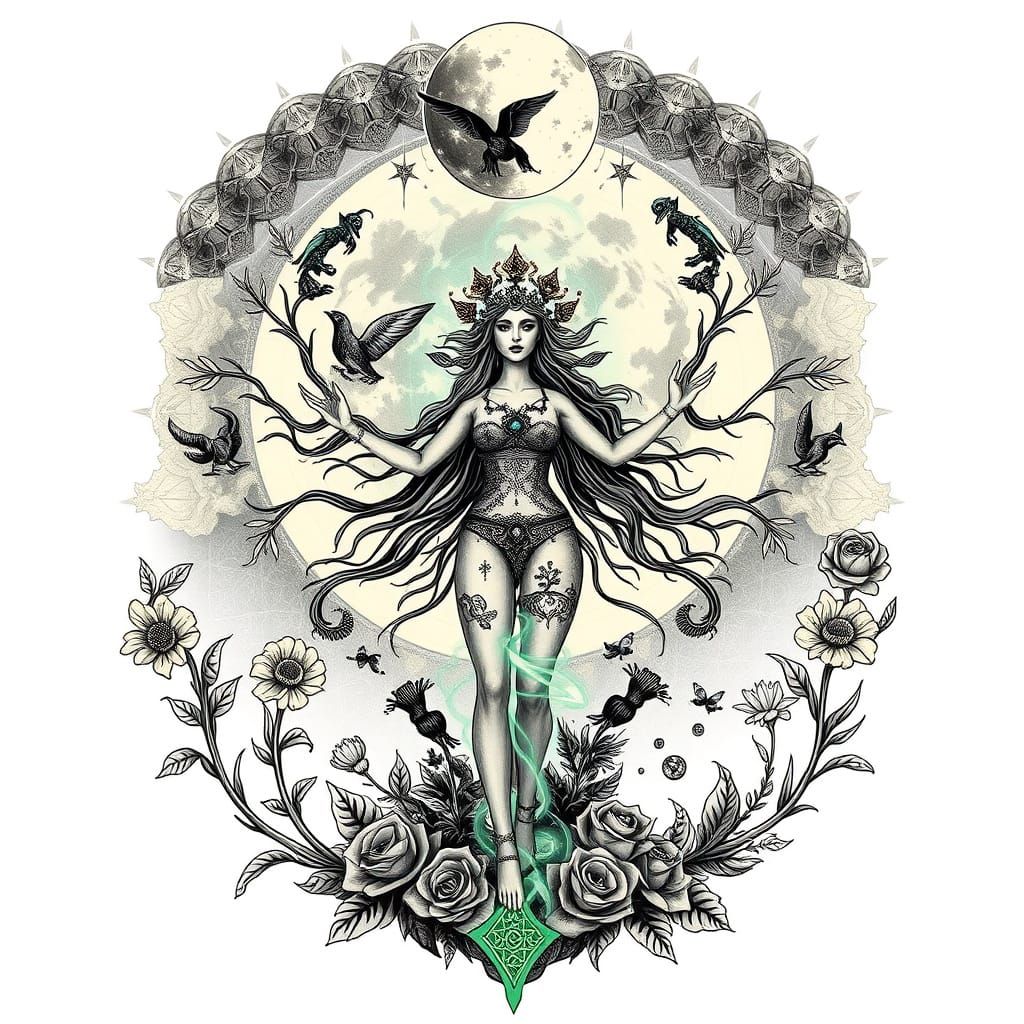 Mystical Mindscape Tattoo Design in Ethereal Style