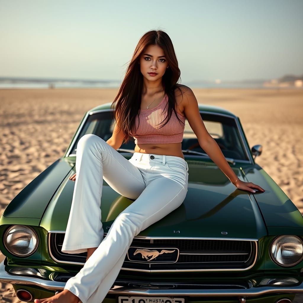 Japanese Woman on Mustang in Earthy Tones