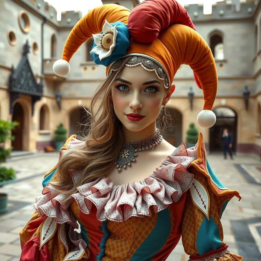 Glamorous Whimsical Jester in Warm Honey Tones