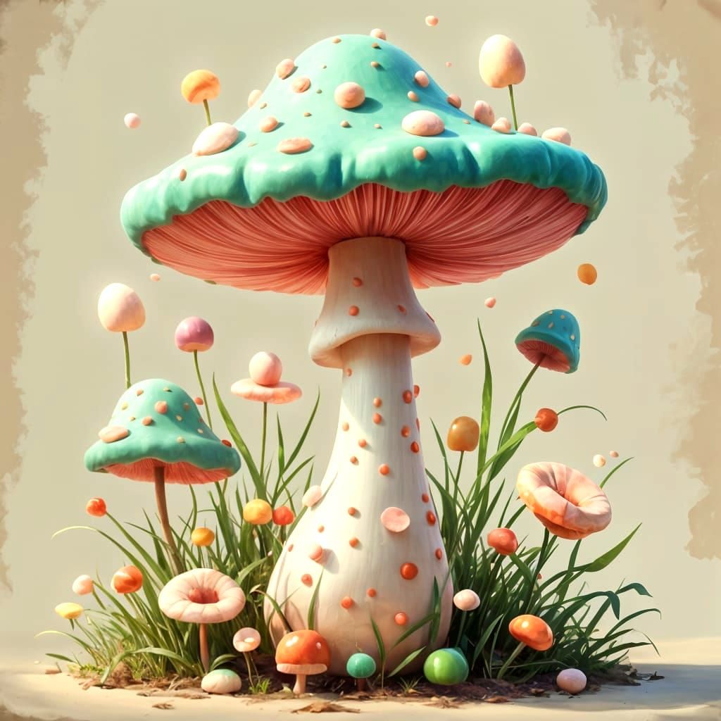 Dreamy Bioluminescent Mushroom in Blop Art Style