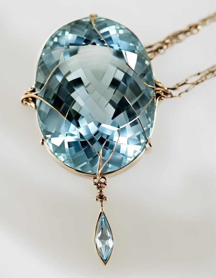 Aquamarine Art Nouveau Necklace: Elegant Gem Pendant