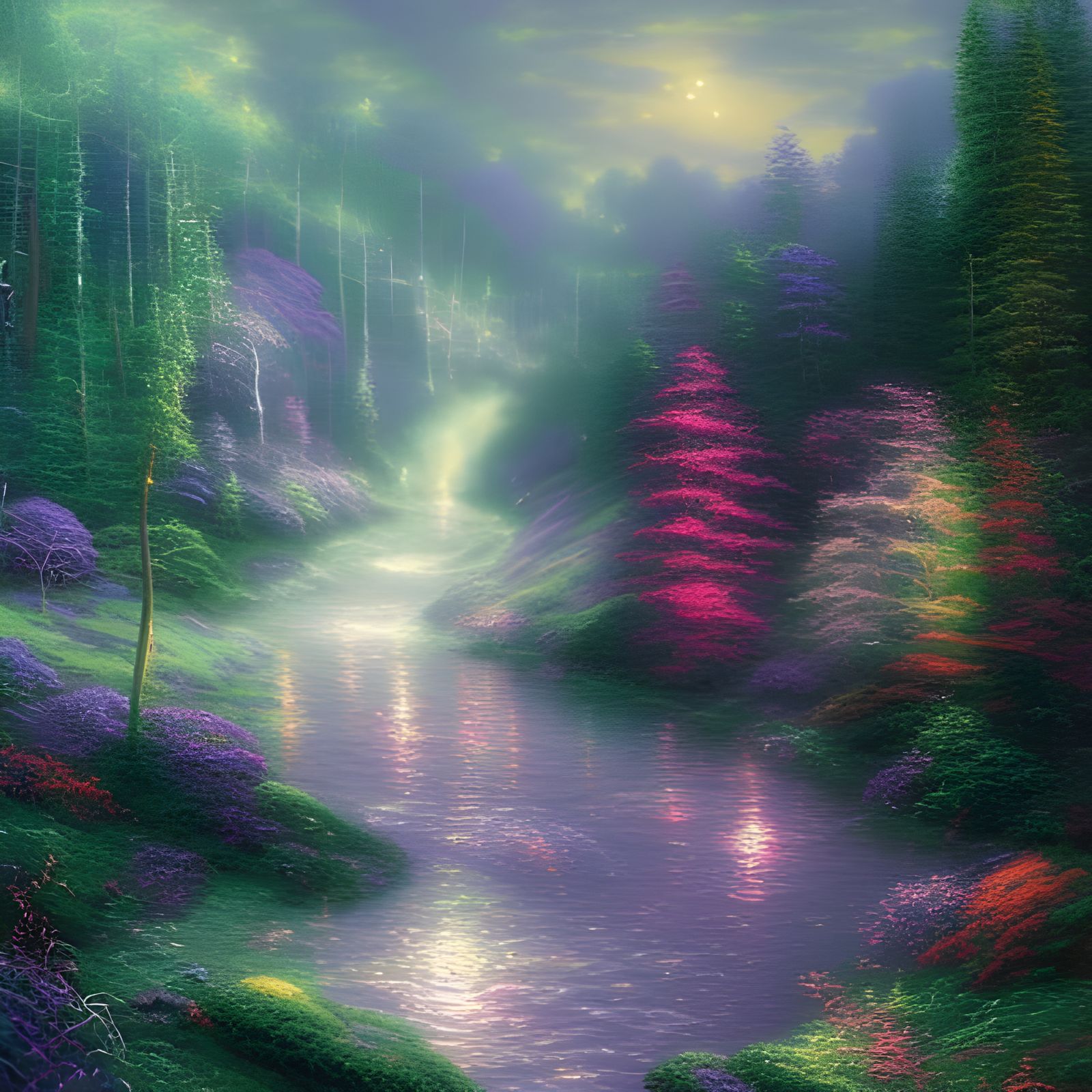 Ethereal Starry River Forest in Fantasy Style