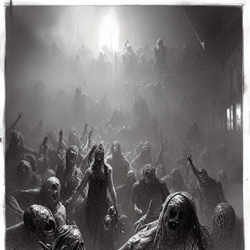 Horrific Zombie Invasion in Engraving Style