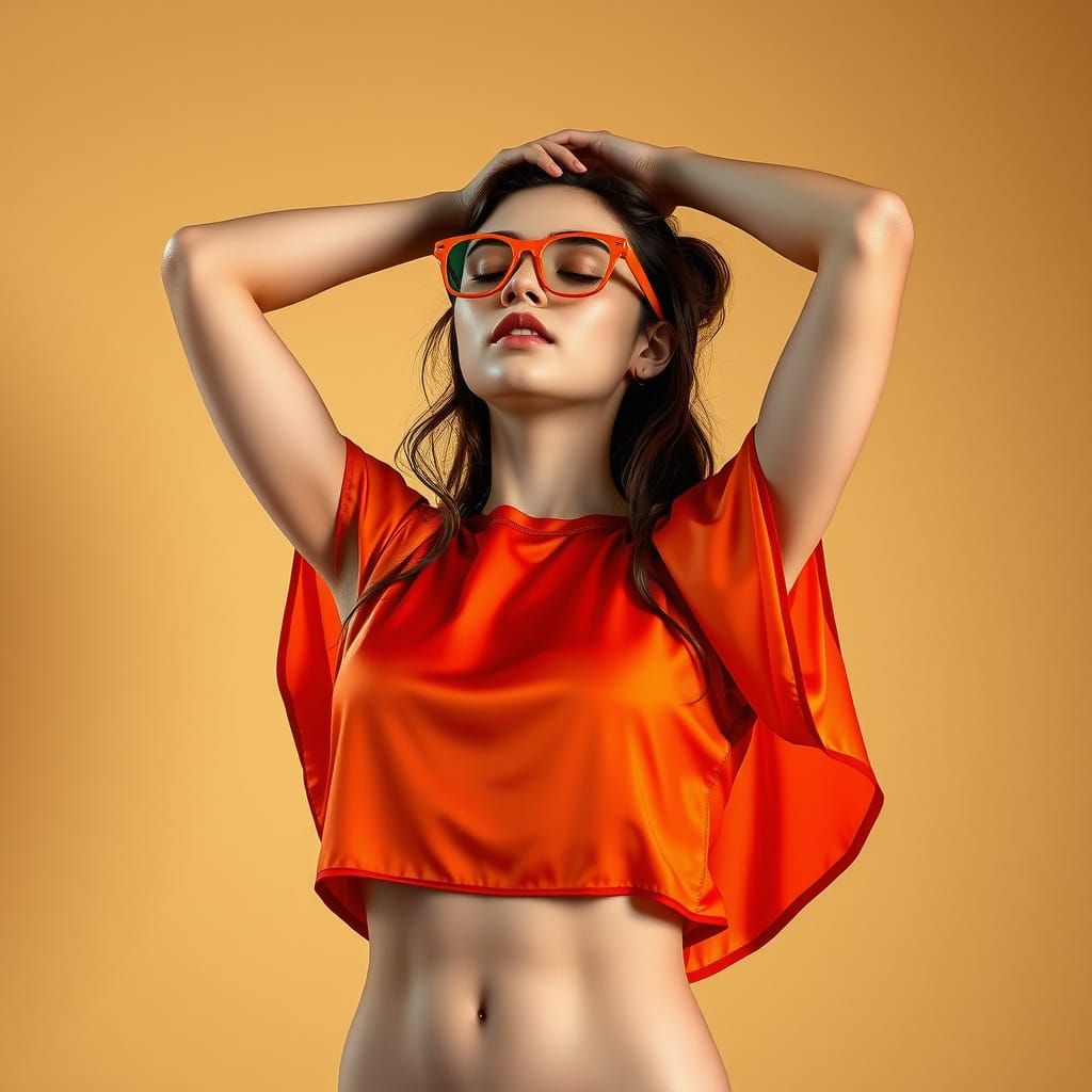 Elegant Orange Glass Goddess in Futuristic Attire