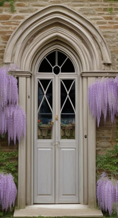 Wisteria Archway Over Ossified Lattice Doorway