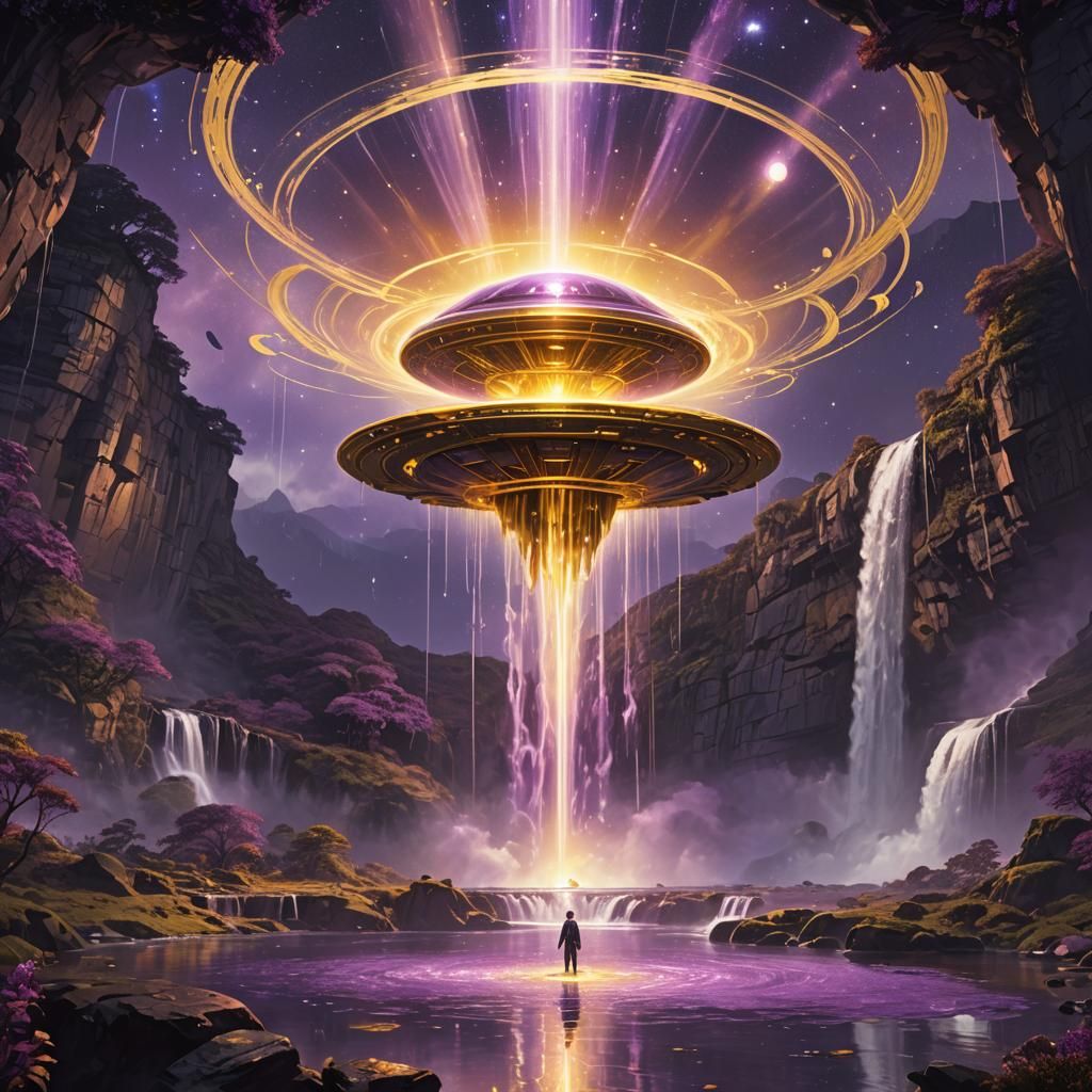 Dreamwoven UFO Waterfall in Cosmos Concept Art