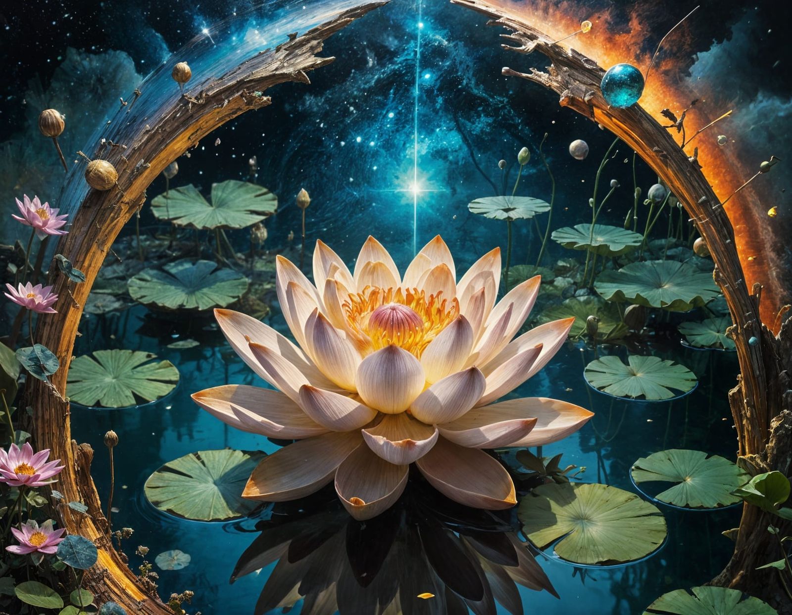 Abstract Lotus Flower Impasto Painting