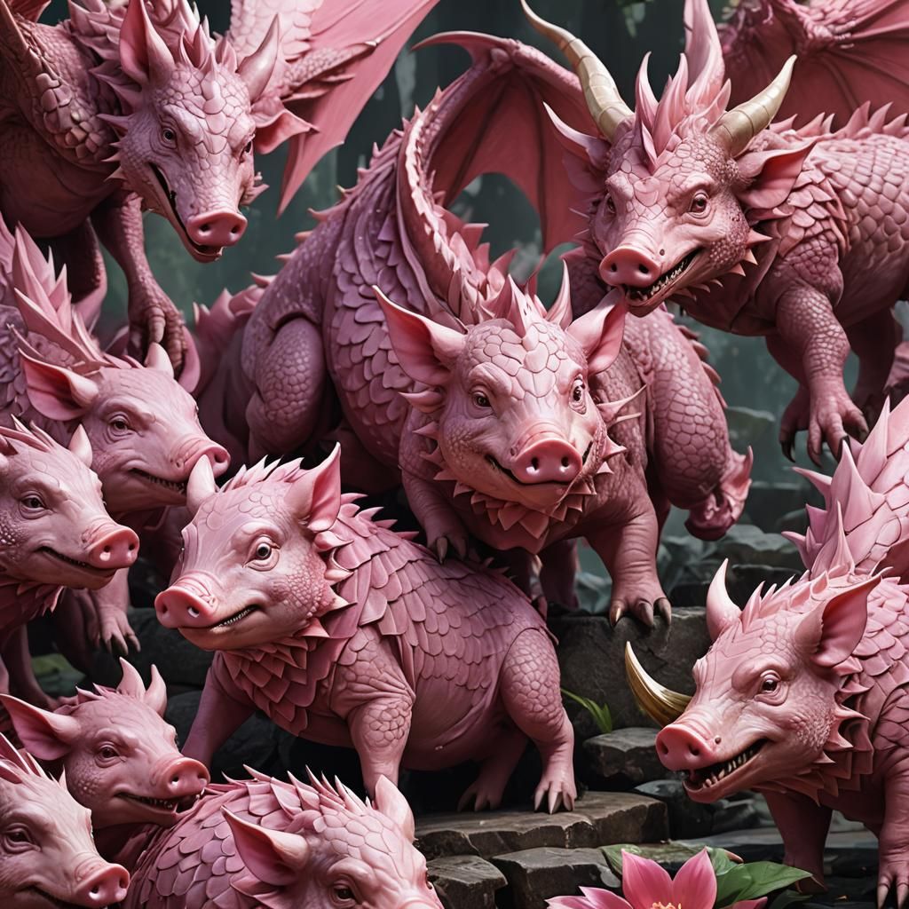 Friendly Pink Scaly Pig Dragon in 3D Anime Art