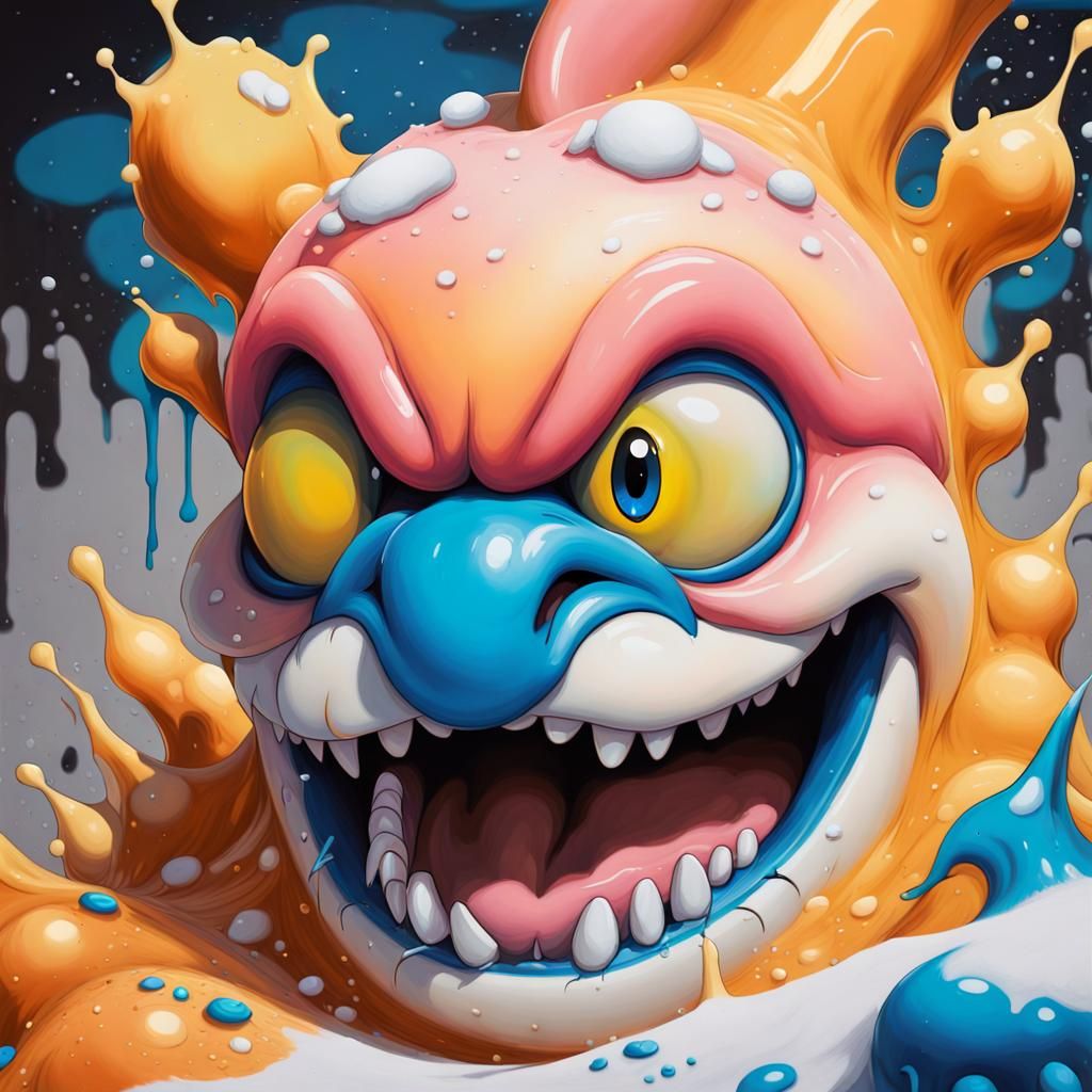 Graffiti Art Yoshi with Peach Scales and Yellow Eyes