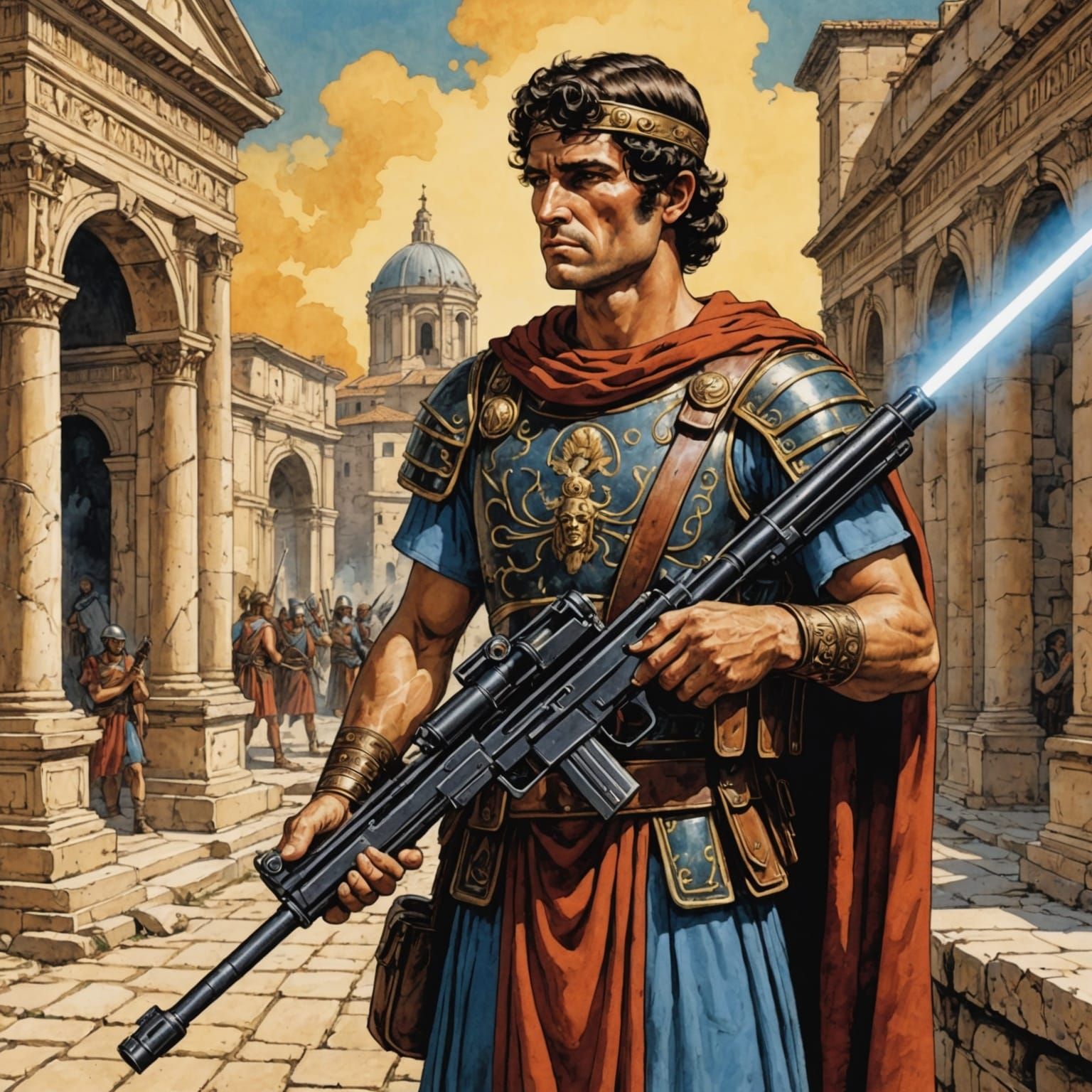 Roman Legionnaire with Laser Rifle, Comic Art