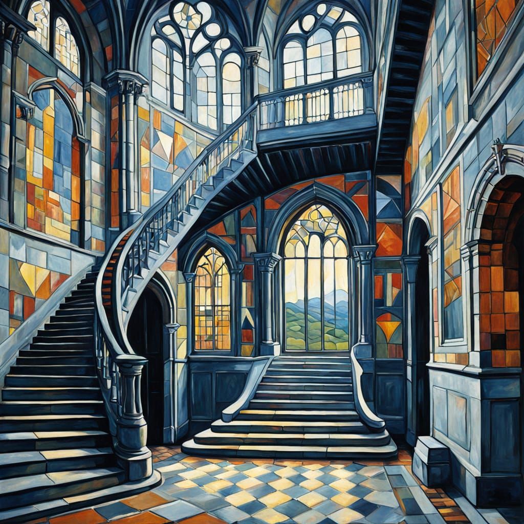 Abstract Art Nouveau Landscape of Blois Staircase