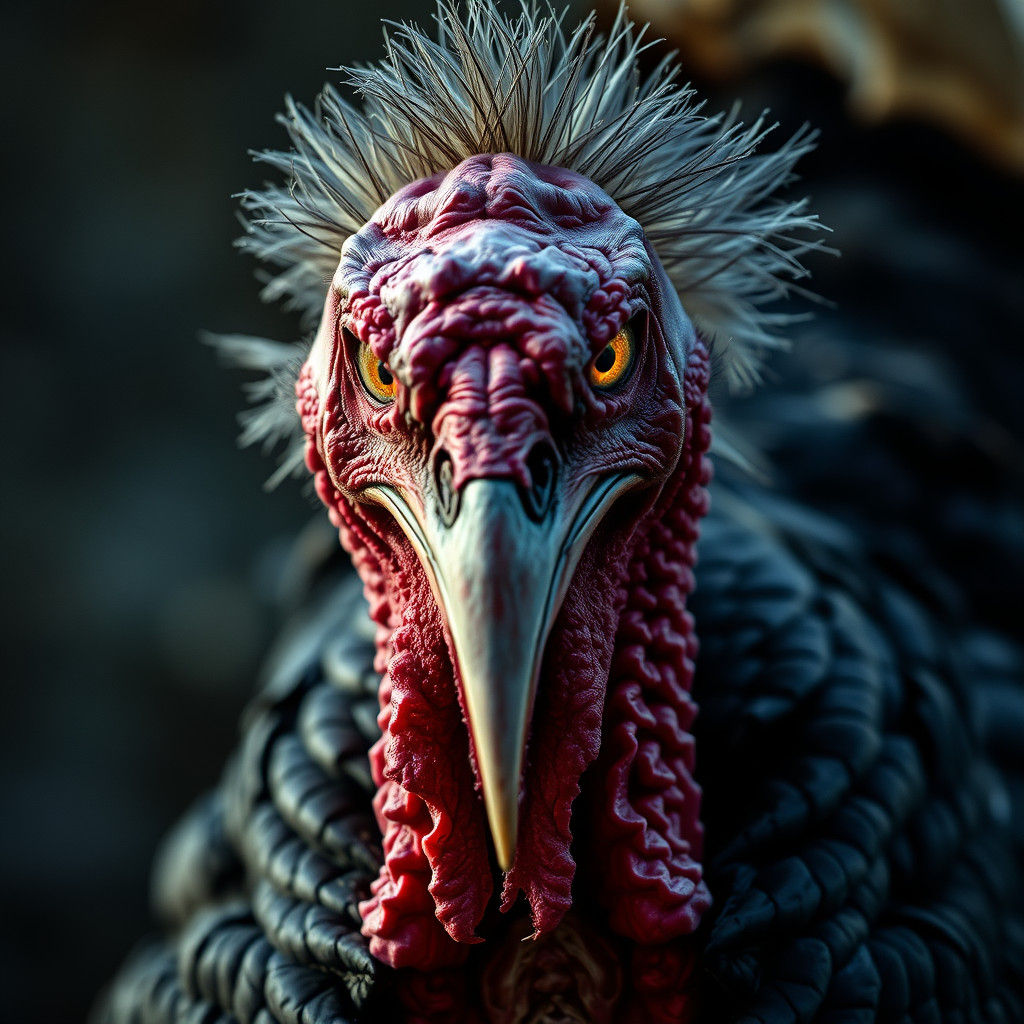 Terrifying Turkey with Macabre Scowl in Dark Surrealism