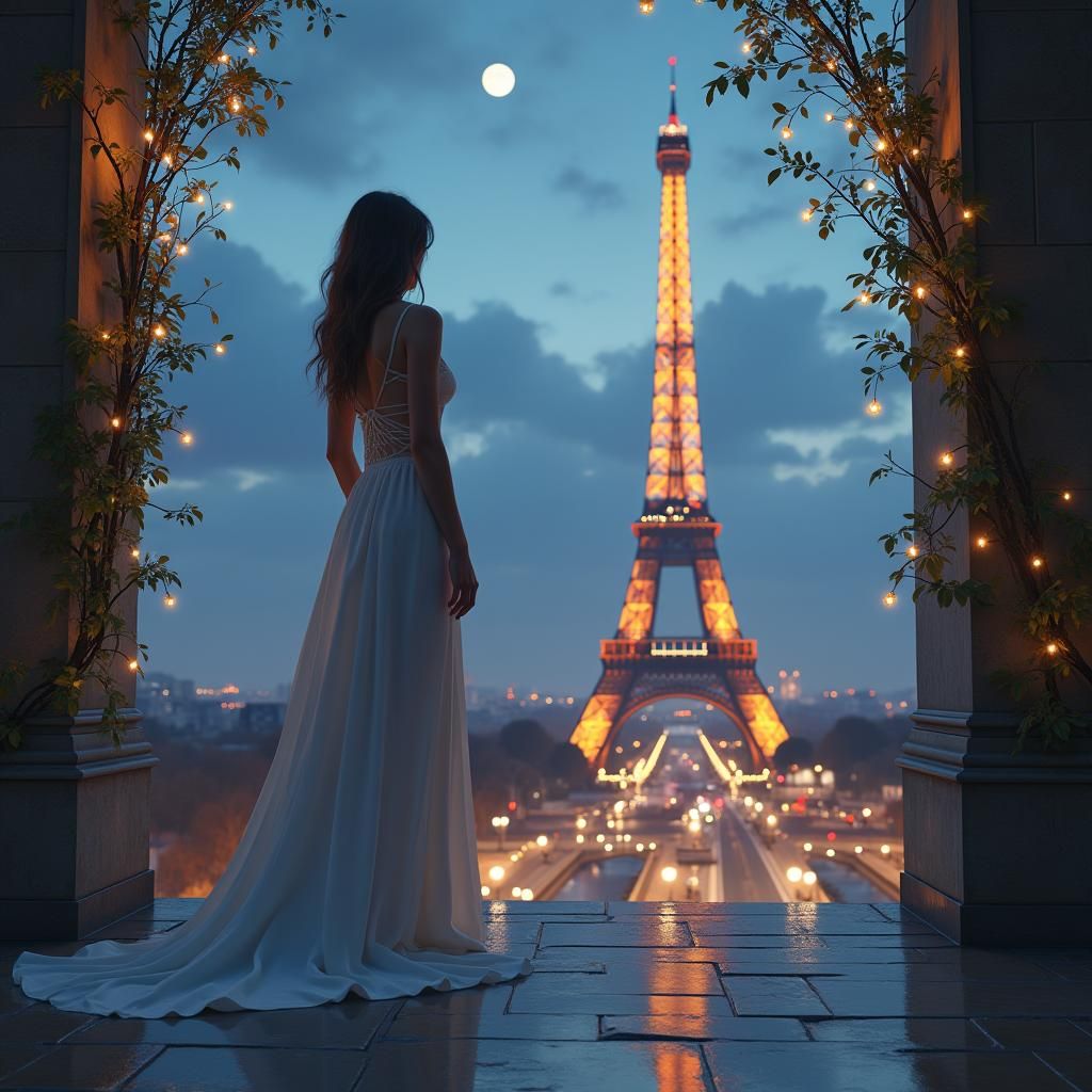 Lisa Lalisa Under Paris Twilight in Dreamy Sci-Fi Style