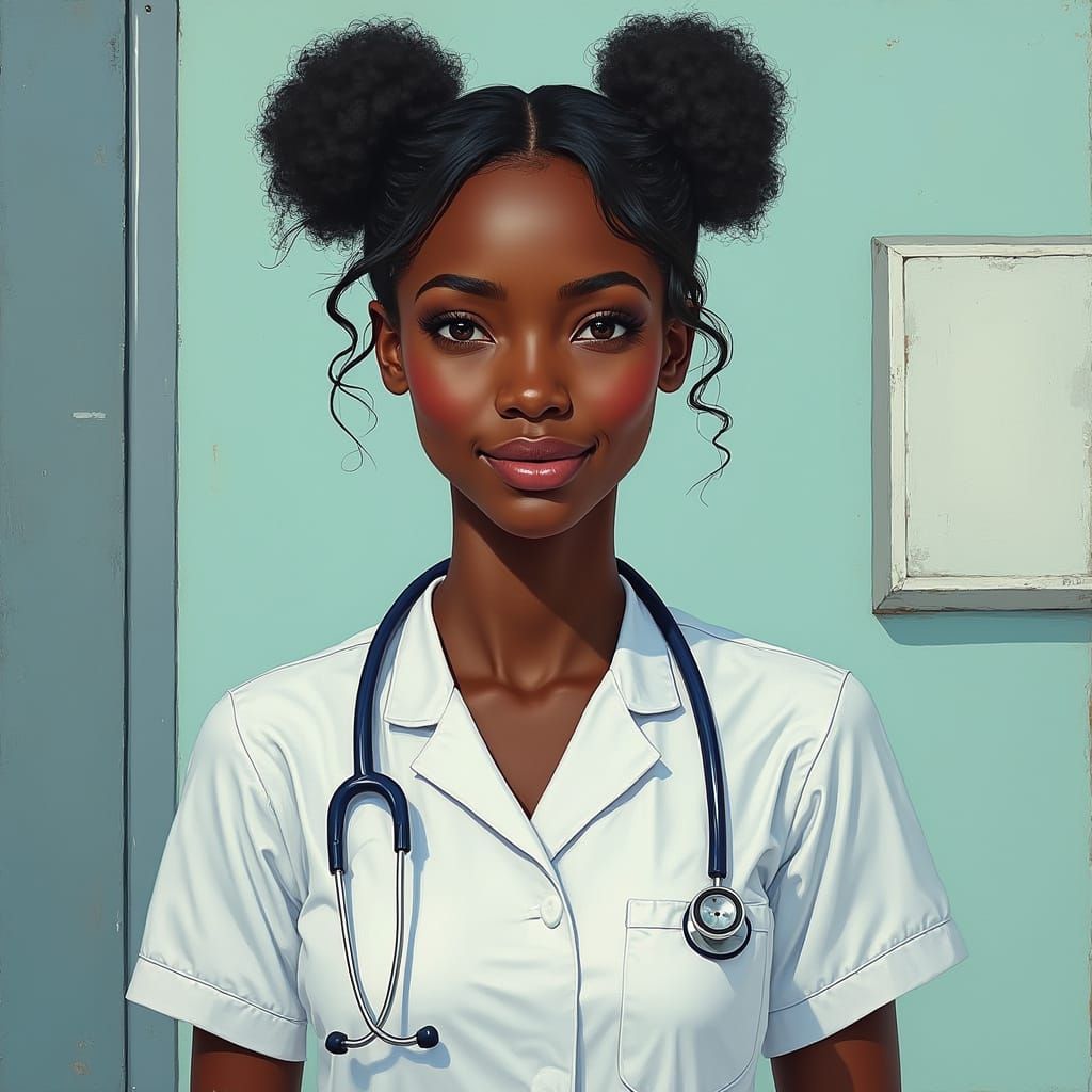Young Nurse in Hospital, Portrait with Vibrant Colors