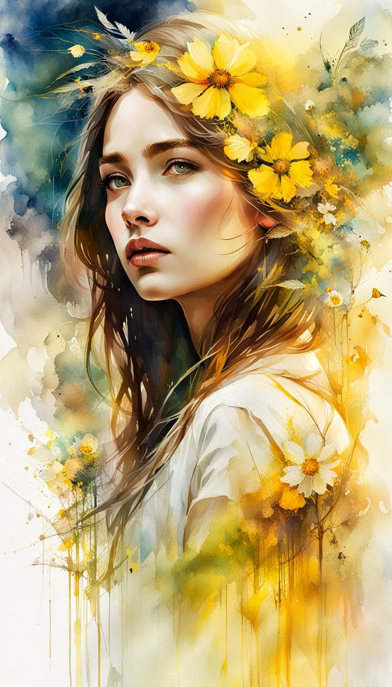 Fantasy Love Story in Double Exposure Watercolor