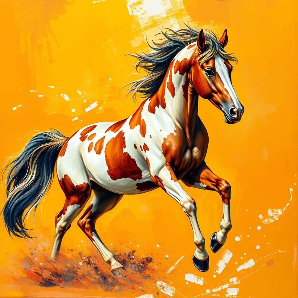 Majestic Pinto Horse in Golden Savanna