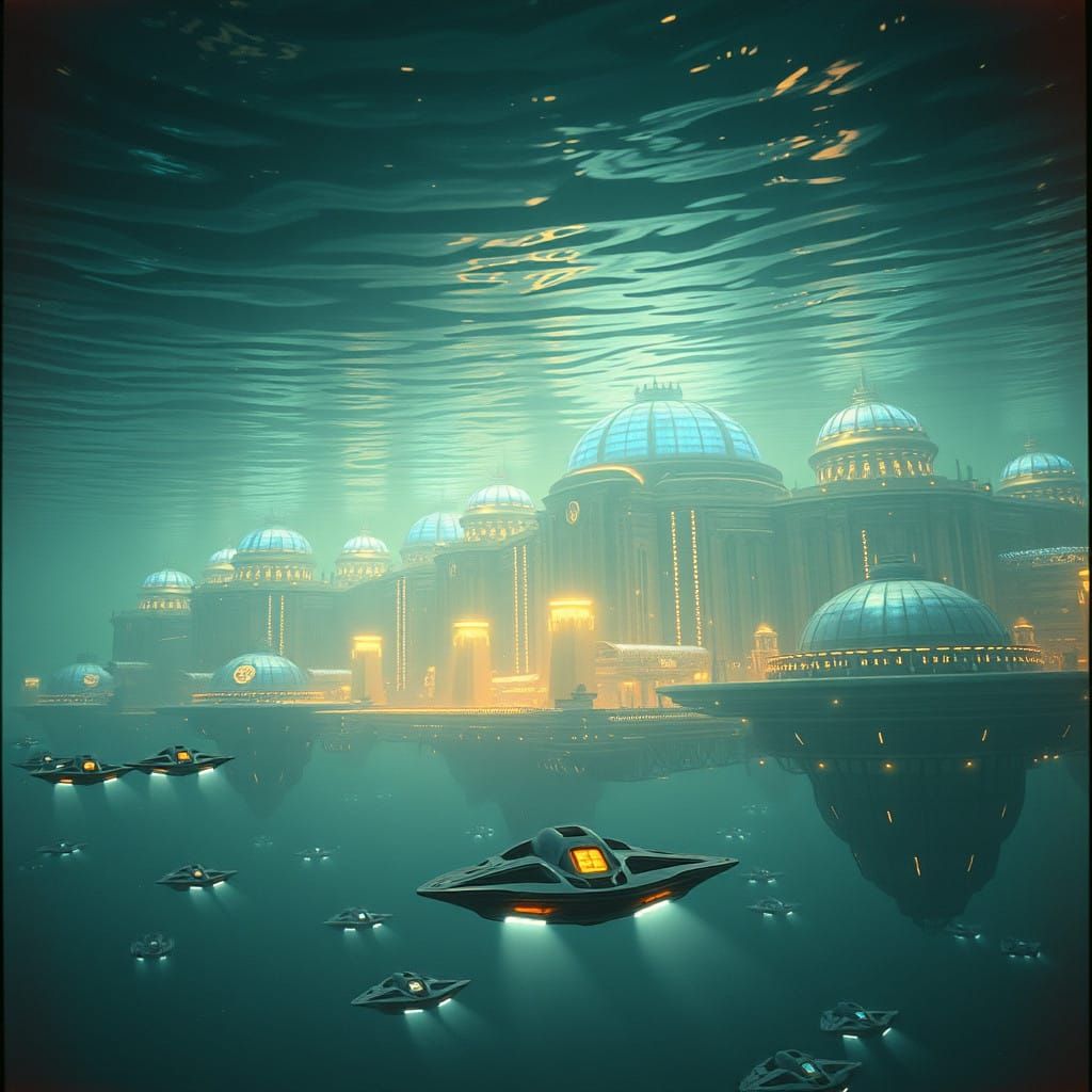 Underwater Futuristic Cityscape in Opal-Like Iridescence