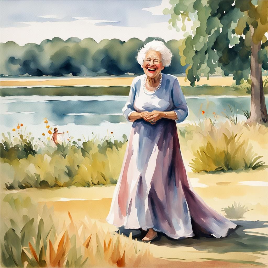 Laughing Lady in Gouache Watercolor Style