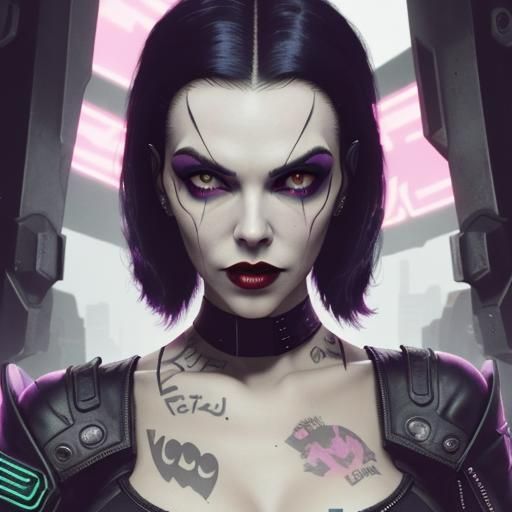 Vampira in Cyberpunk Graveyard