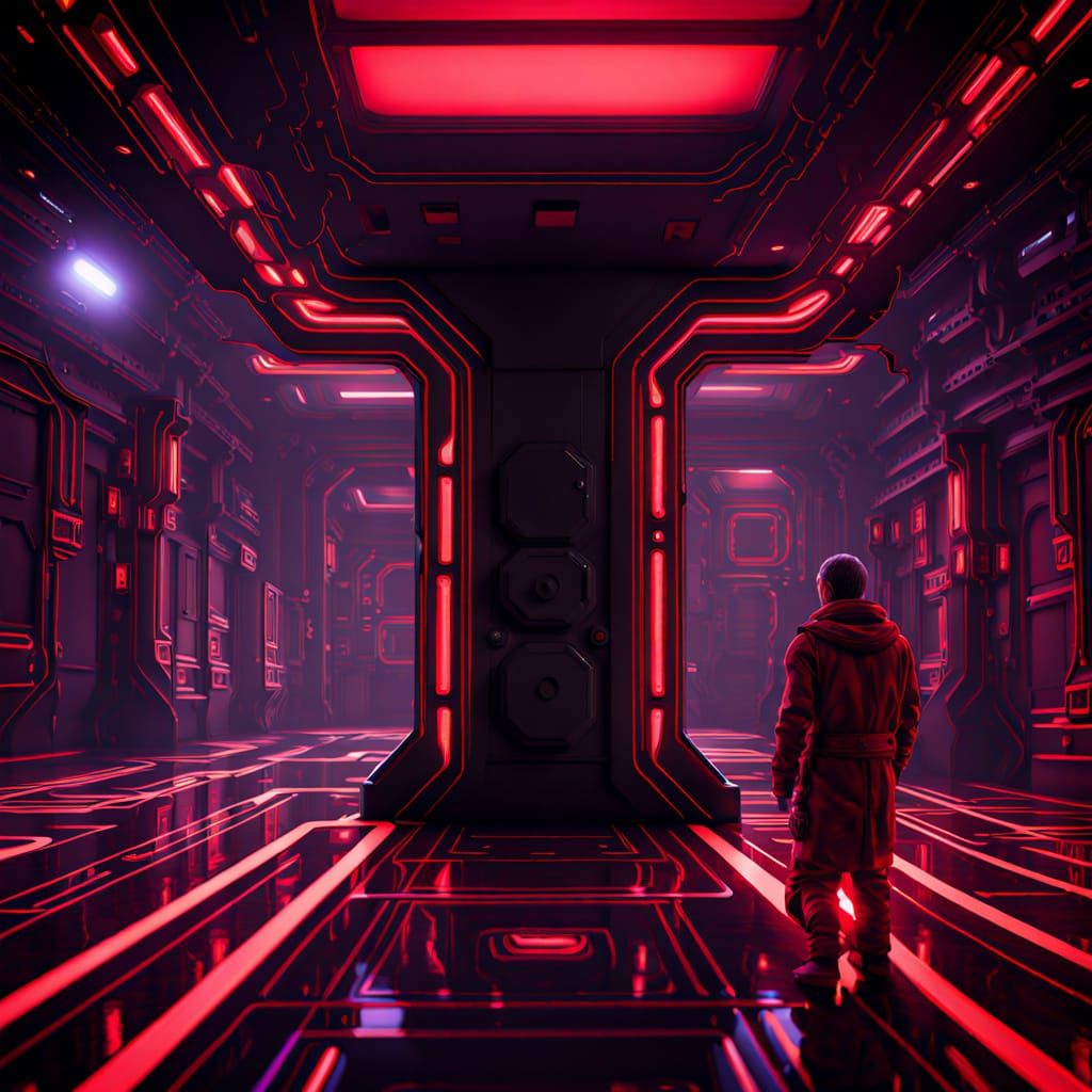 Surreal Close-up of a Finger Hovering Over a Glowing Red But...