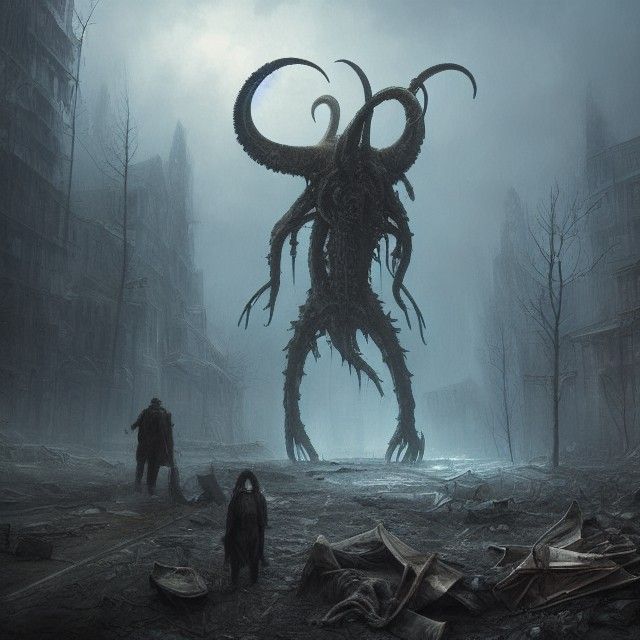 Surreal Post-Apocalyptic Wasteland Consumed by Elder God Hor...