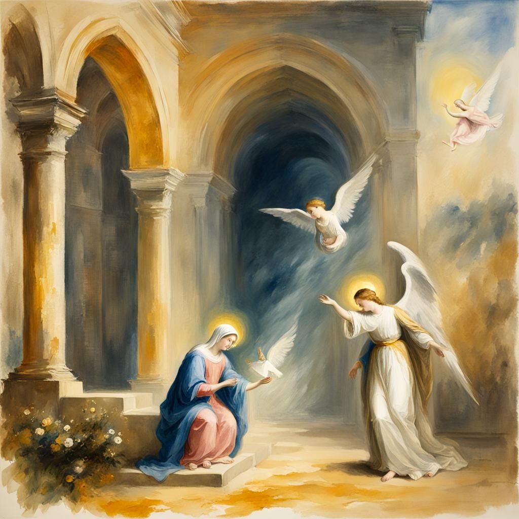 Annunciation in Gouache Style of JMW Turner
