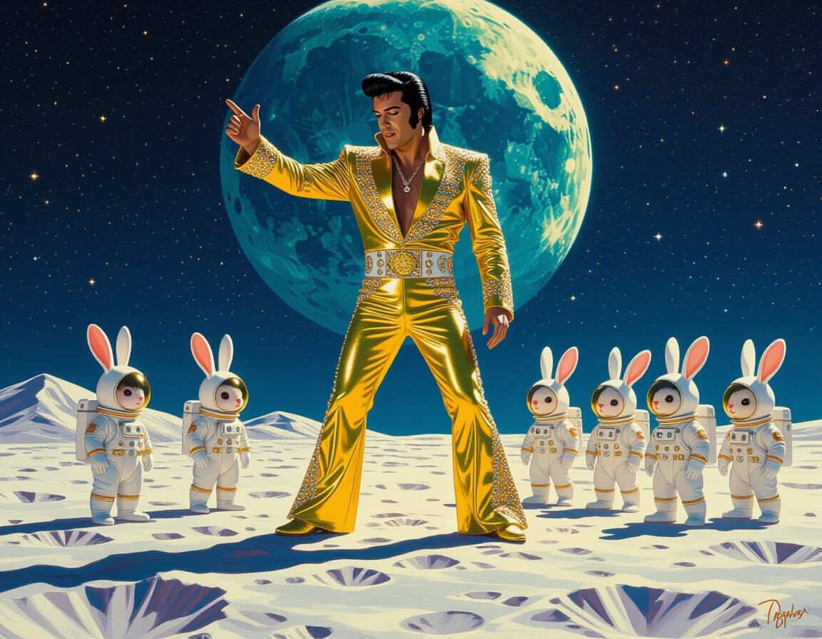 Elvis on the Moon with Bunnies, Psychedelic Art