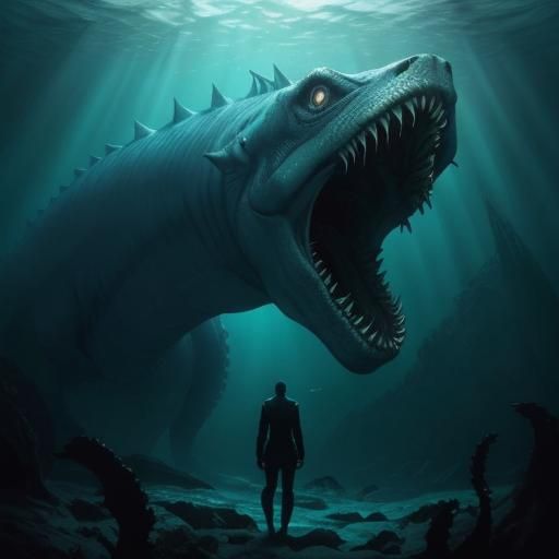 Underwater Horror: Swimmer Meets Jormungandr in Bioluminesce...